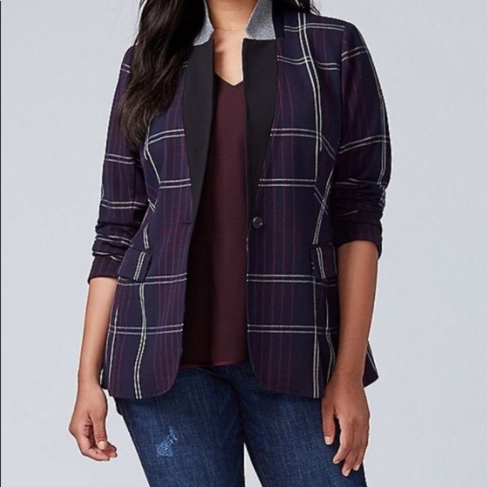 NWT Lane Bryant Womens Plus Navy Blue Plaid Blazer